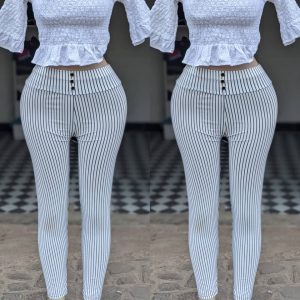 Black and white striped pants